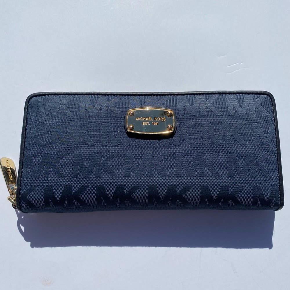 Michael Kors Signature Navy Blue Canvas Wallet